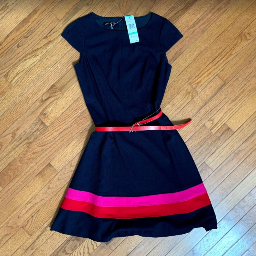 NEW Jones NY Navy Blue Dress Pink and Red Stripe